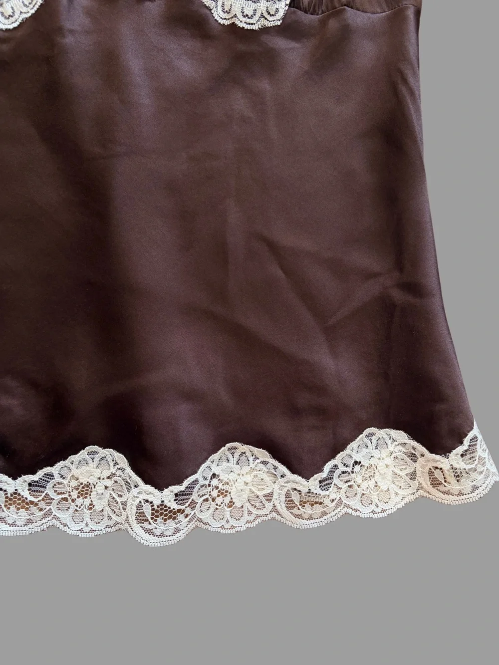 Lace-Trim Satin Camisole in Chocolate and Cream
